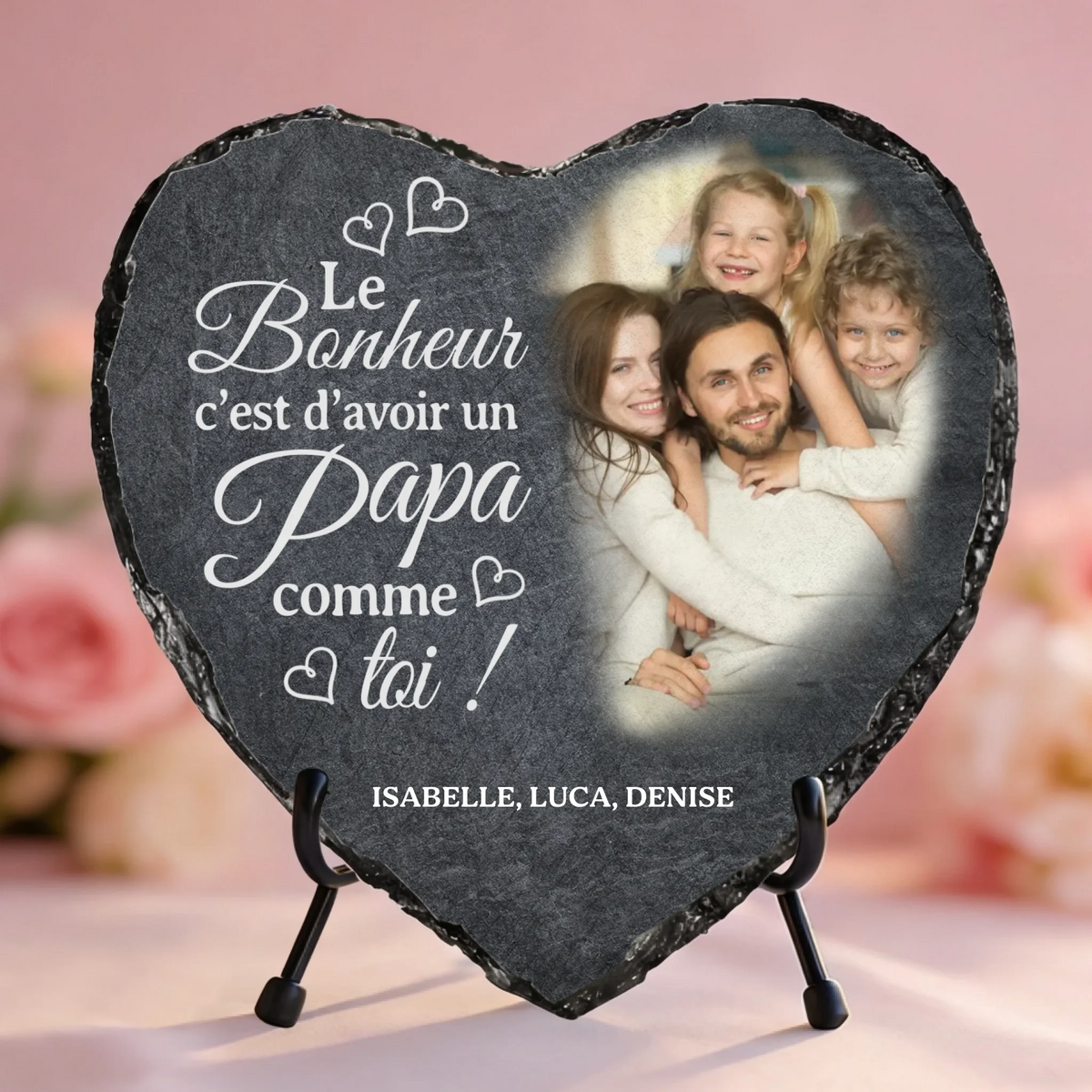 Cœur en ardoise personnalisé pour papa avec gravure UV, cadeau fête des pères