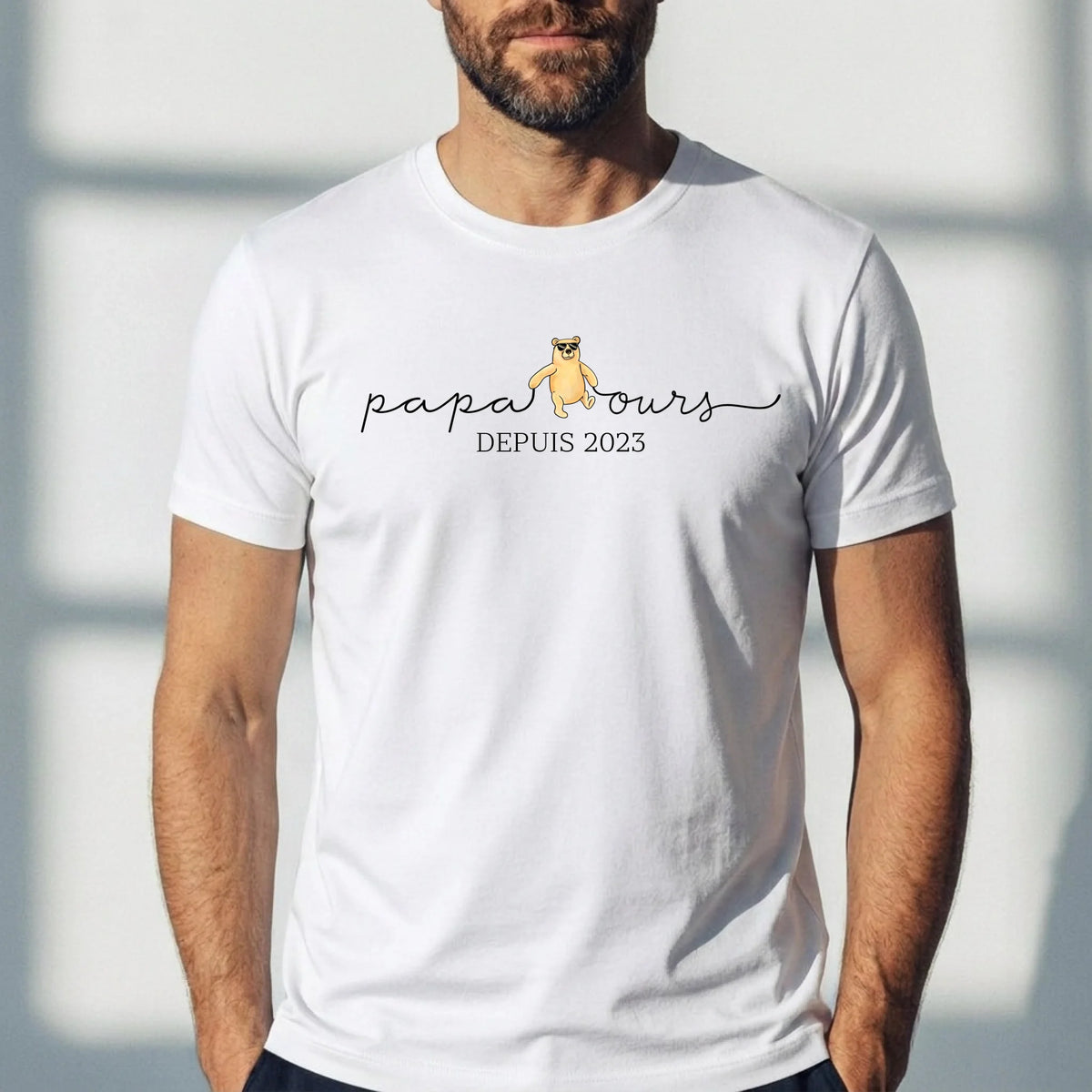 T-shirt Papa Ours personnalisé pour Papa et Papy, 100% coton, impression DTF durable