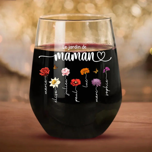 Verre personnalisé fleurs de naissance avec prénoms Maman Mamie Le jardin de Maman – Motiv 2