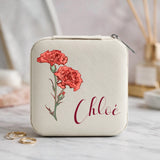 Étui à bijoux personnalisé cuir PU rose avec fleur et prénom gravés - Une fleur pour toi – Motiv 17