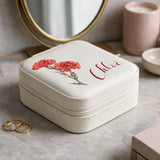 Étui à bijoux personnalisé cuir PU rose avec fleur et prénom gravés - Une fleur pour toi – Motiv 18