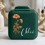 Étui à bijoux personnalisé cuir PU rose avec fleur et prénom gravés - Une fleur pour toi – Motiv 20