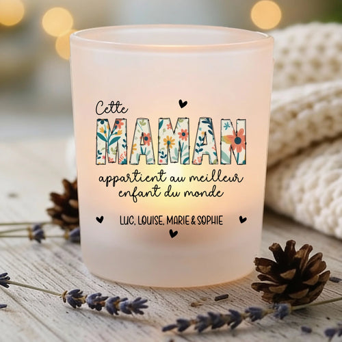 Bougie chauffe-plat personnalisée Meilleure mamie, verre satiné avec impression brillante pour maman et mamie