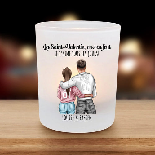 Photophore chauffe-plat personnalisé couple avec verre satiné, impression brillante et gravure prénoms - Avec toi