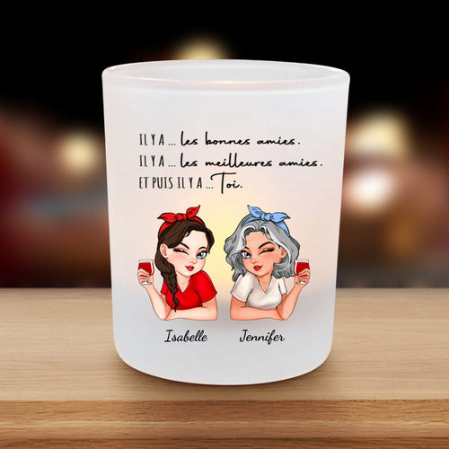 Photophore chauffe-plat personnalisé Meilleures amies en verre satiné avec impression brillante