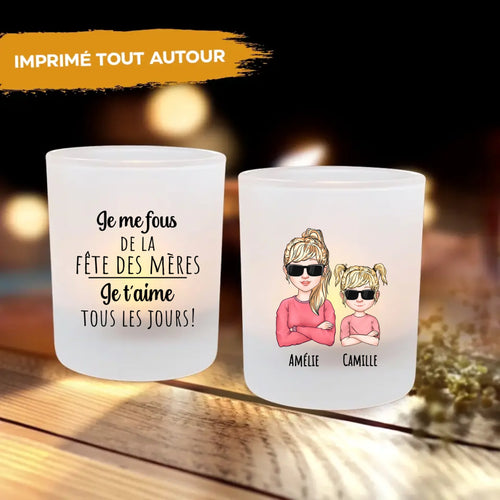 Verre à bougie personnalisé Pour Mamie, photophore satiné avec impression brillante et fond épais