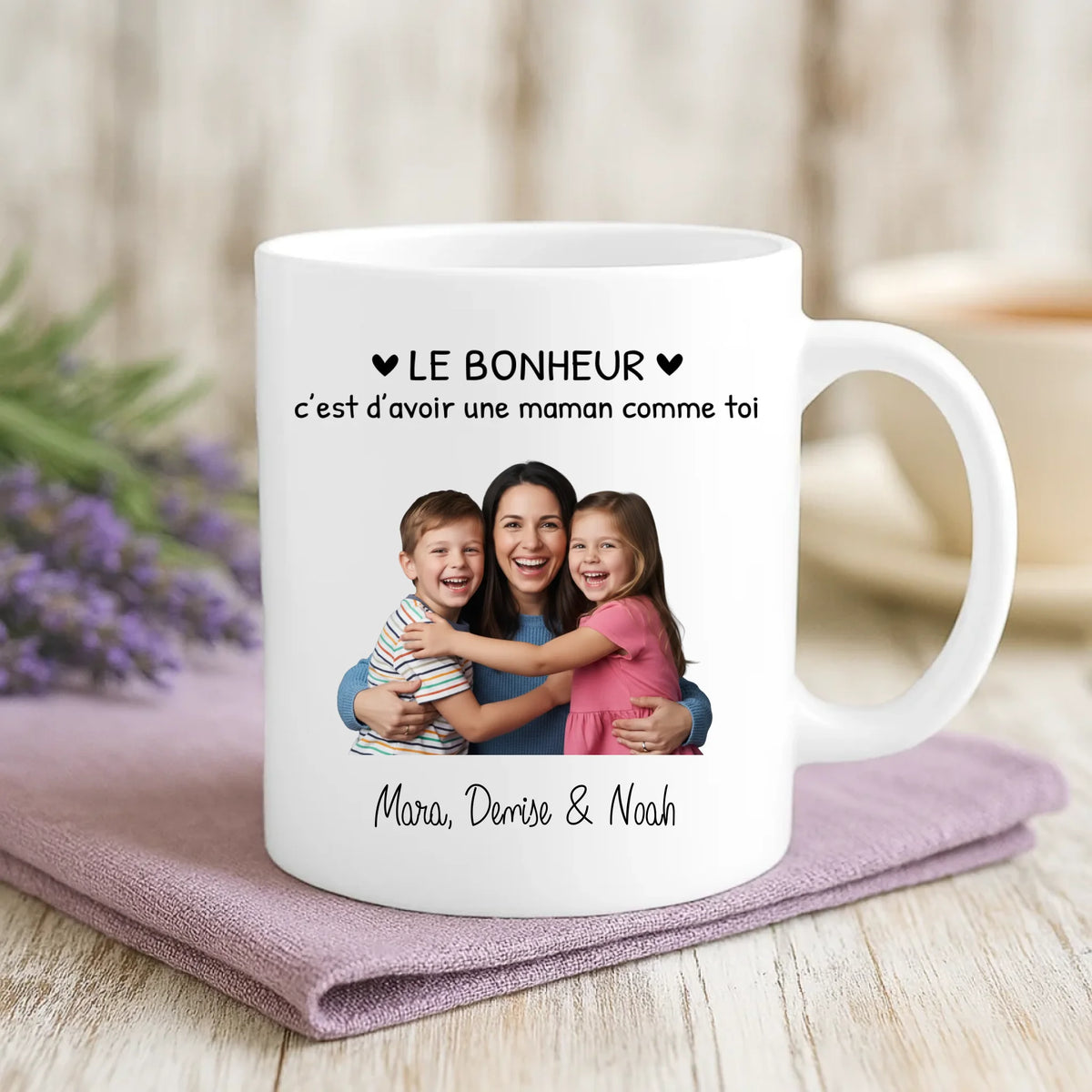 Cadeau personnalisé - mug blanc avec message et prénoms imprimés – idée cadeau unique de Love & Faith