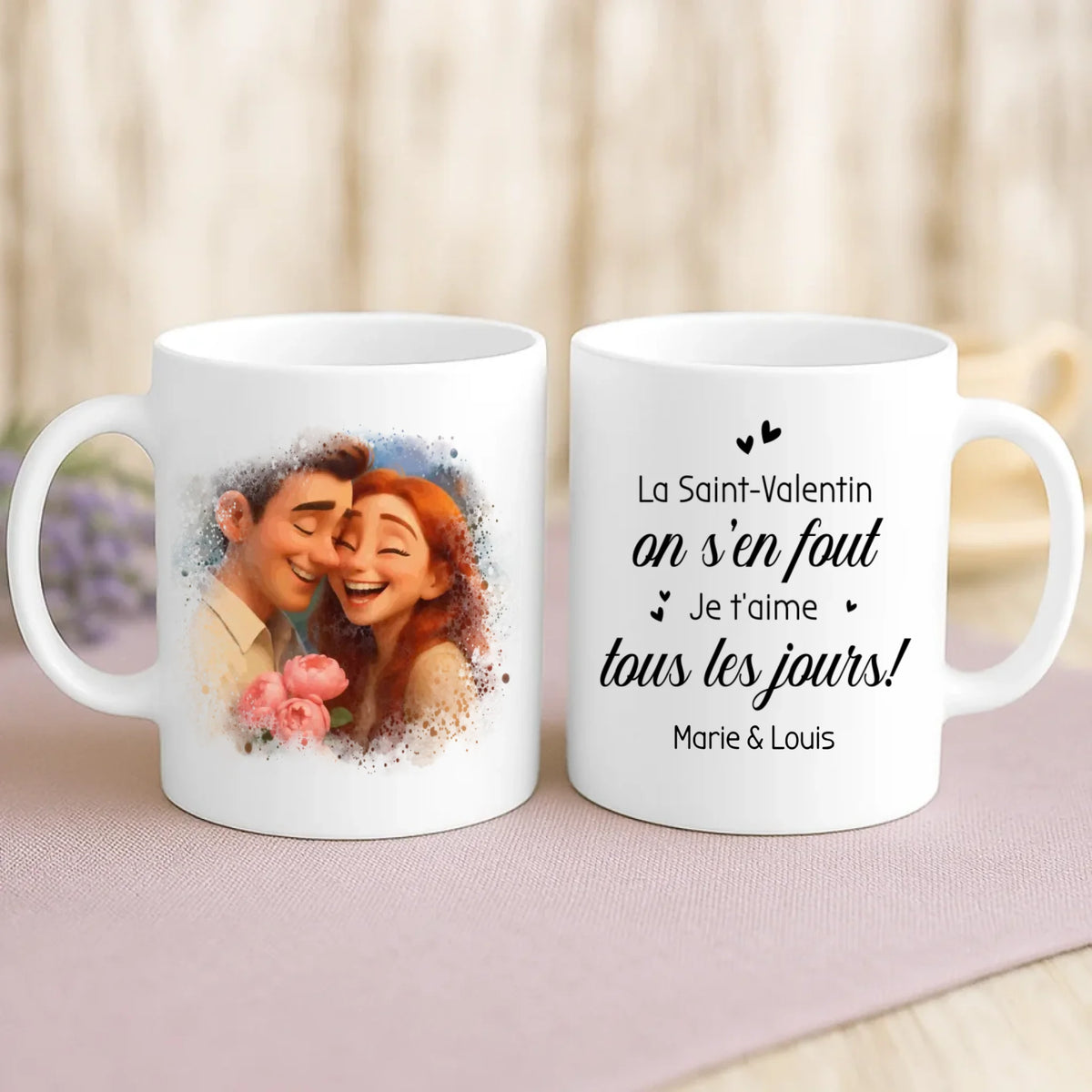 Cadeau personnalisé - mug blanc avec message et prénoms imprimés – idée cadeau unique de Love & Faith