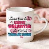 Cadeau personnalisé - mug blanc avec anse en forme de cœur et prénom imprimé – idée cadeau romantique de Love & Faith