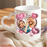 Cadeau personnalisé - mug blanc avec anse en forme de cœur et prénom imprimé – idée cadeau romantique de Love & Faith