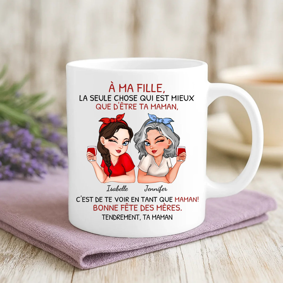 Cadeau personnalisé - mug blanc avec message et prénoms imprimés – idée cadeau unique de Love & Faith