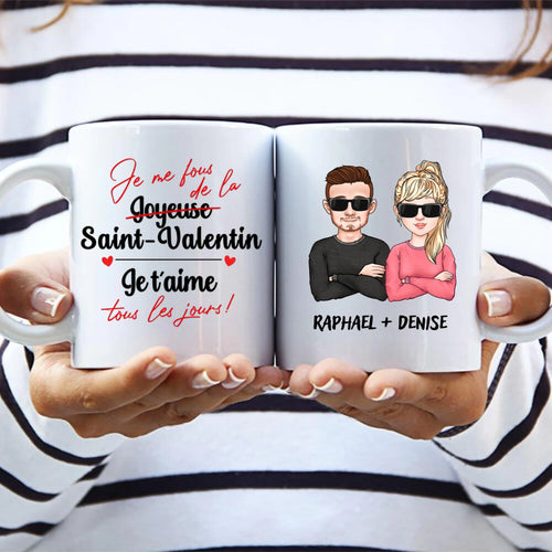 Tasse personnalisée couples Saint-Valentin Je t'aime plus fort avec prénoms gravés