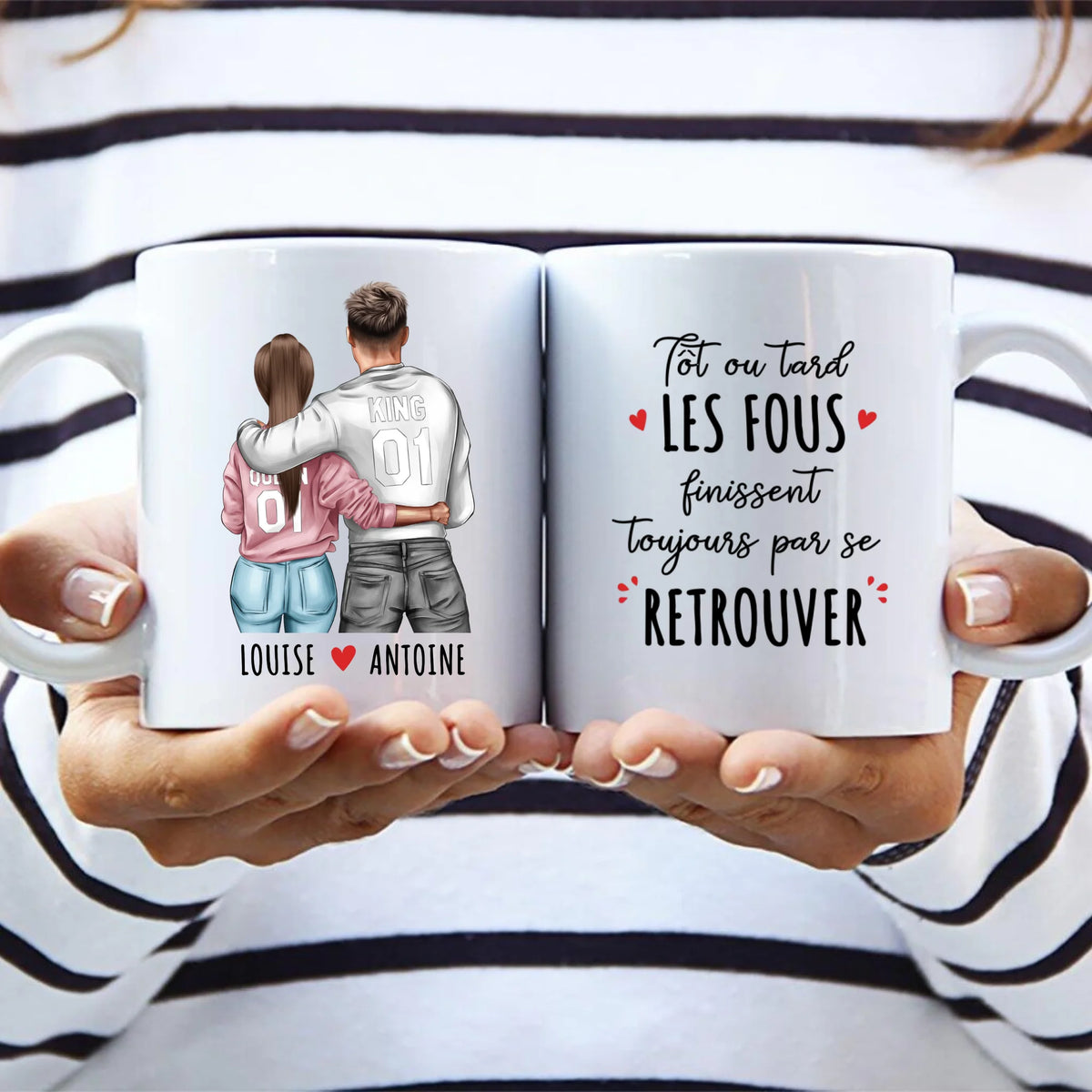 Tasse personnalisée couple Avec toi avec phrases amusantes, prénoms gravés, résistant lave-vaisselle et micro-ondes