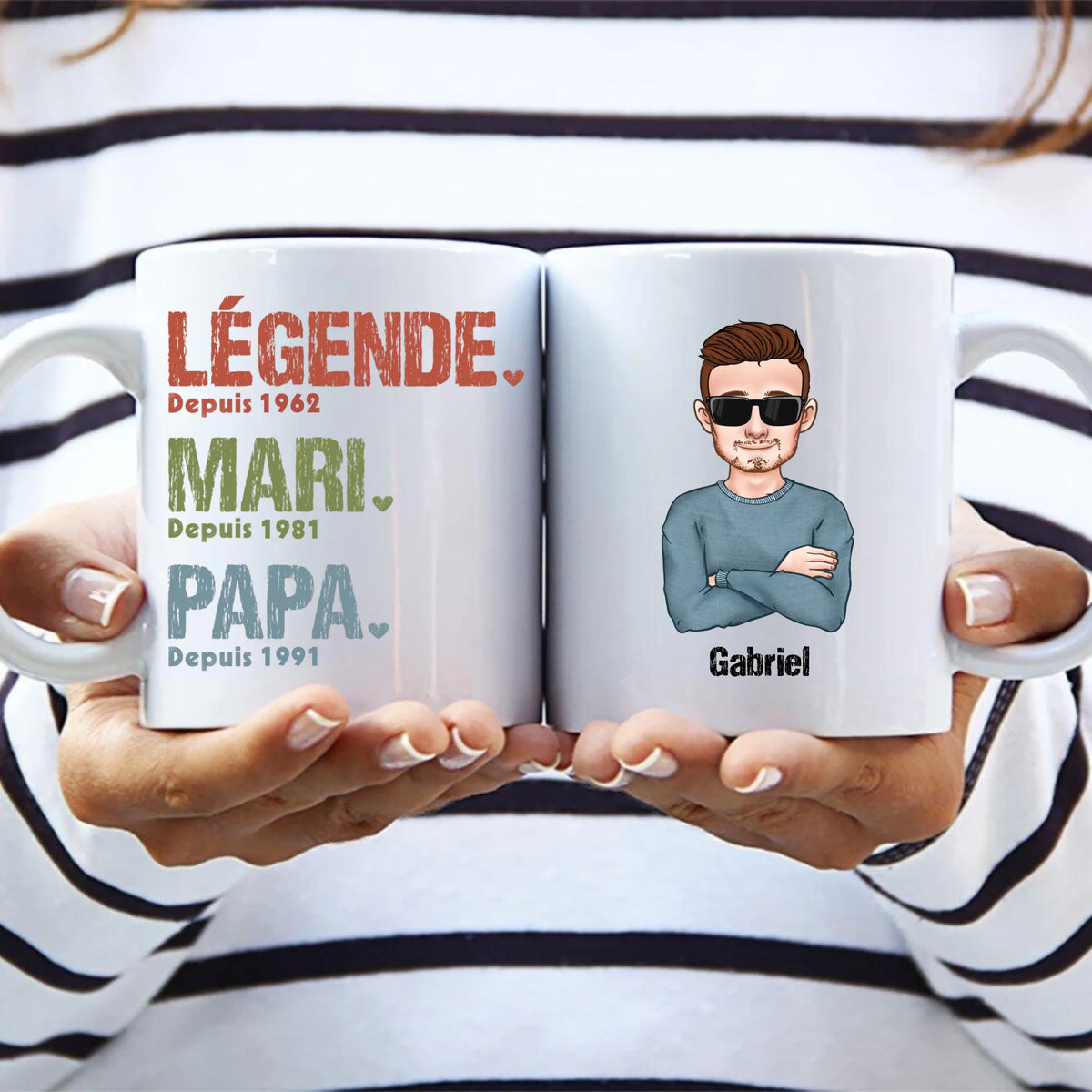Tasse personnalisée pour papa avec texte Légende mari papa grand-père, impression sublimation résistante lave-vaisselle