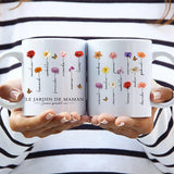 Tasse personnalisée avec prénoms et fleurs, design L'amour grandit ici
