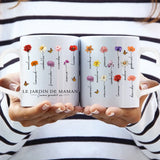 Tasse personnalisée avec prénoms et fleurs, design L'amour grandit ici – Motiv 4