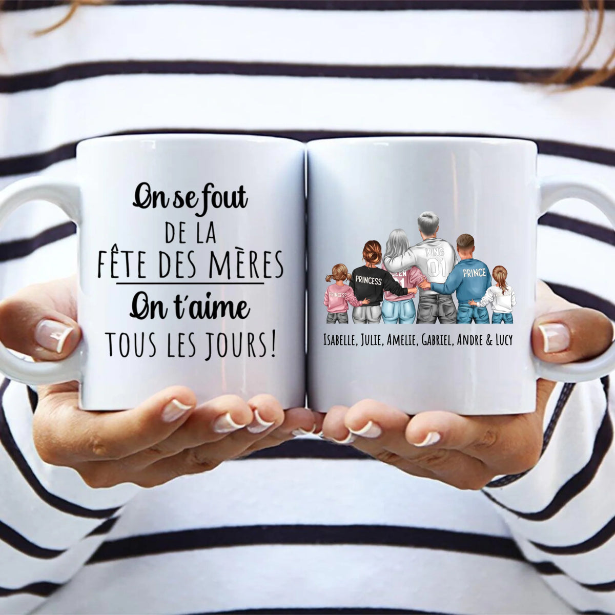 Tasse parents personnalisable Notre mère avec prénoms, design sublimation, résistante lave-vaisselle