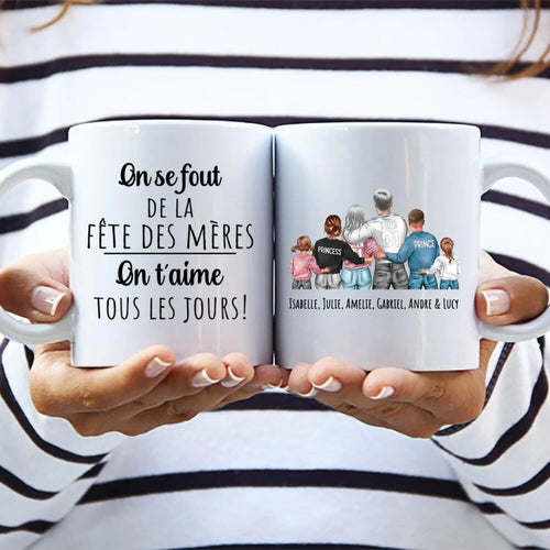 Tasse parents personnalisable Notre mère avec prénoms, design sublimation, résistante lave-vaisselle