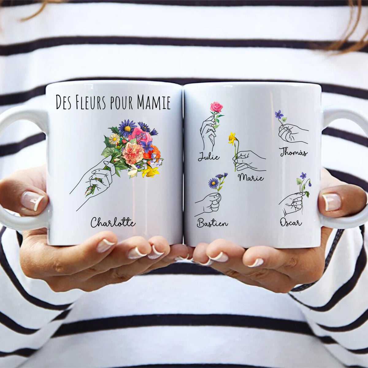 Tasse personnalisée Grands-Parents Des Fleurs pour Mamie avec design floral et prénoms