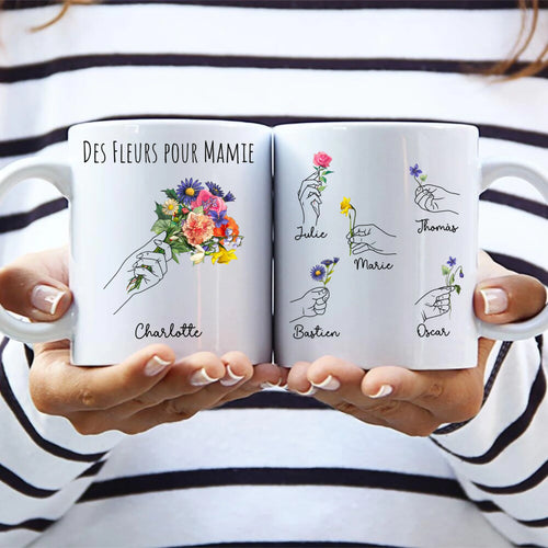 Tasse personnalisée Grands-Parents Des Fleurs pour Mamie avec design floral et prénoms
