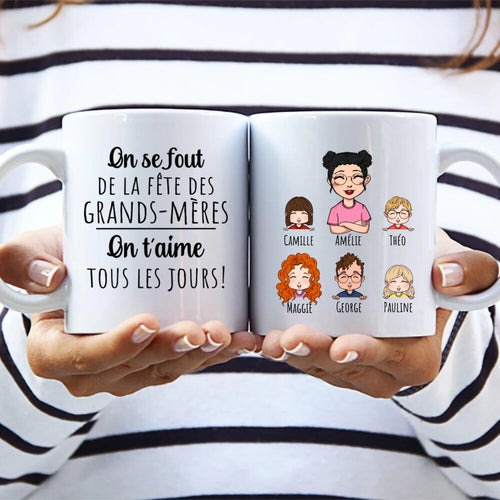Tasse personnalisée Grands-parents On t'aime avec prénoms customisables, résistante lave-vaisselle