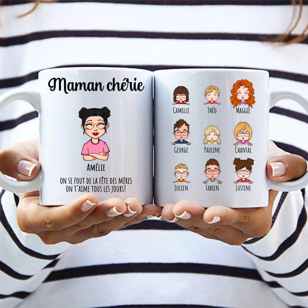 Tasse personnalisée Grands-parents Mamie Chérie avec prénoms gravés, sublimation