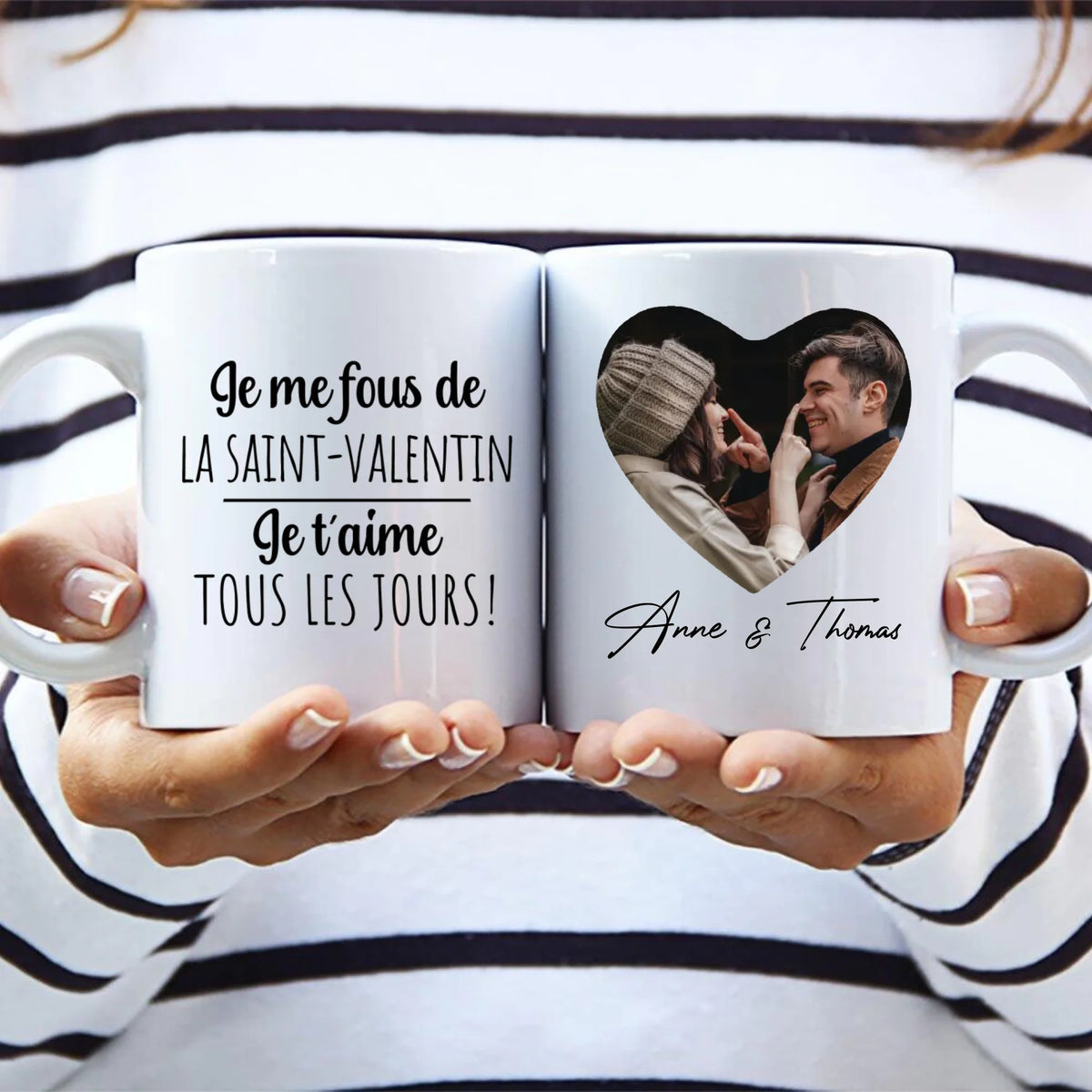 Tasse couple Saint-Valentin personnalisée avec prénoms gravés, sublimation haute qualité