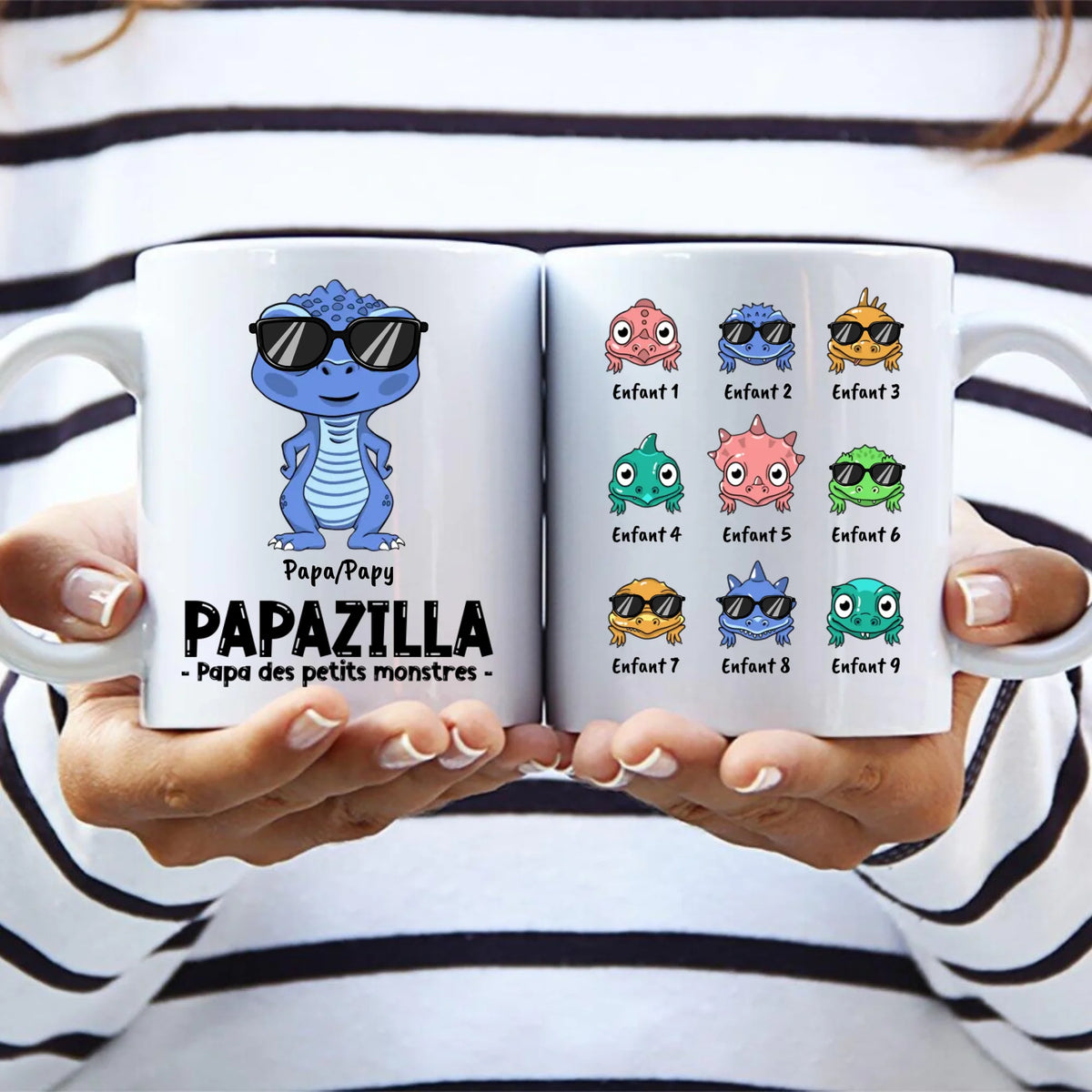 Tasse personnalisée Parents Papazilla avec prénoms enfants, design Papa Opa