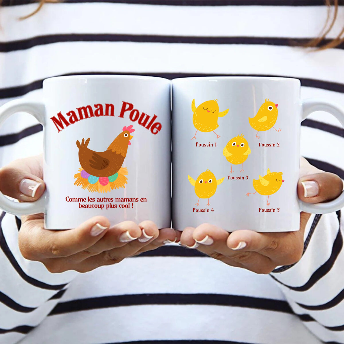 Tasse personnalisable Maman Poule avec prénoms parents, impression sublimatoire