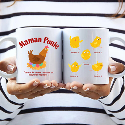 Tasse personnalisable Maman Poule avec prénoms parents, impression sublimatoire