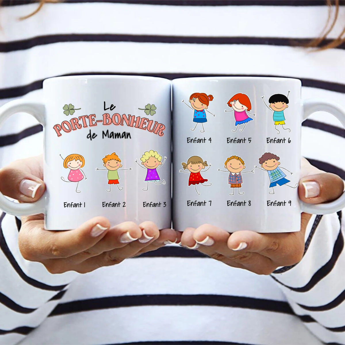 Tasse personnalisée porte-bonheur maman avec prénoms enfants, résistante lave-vaisselle