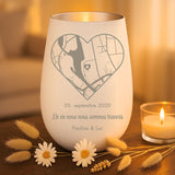 Cadeau personnalisé : photophore blanc et argent avec gravure de prénoms - fabriqué par Love & Faith