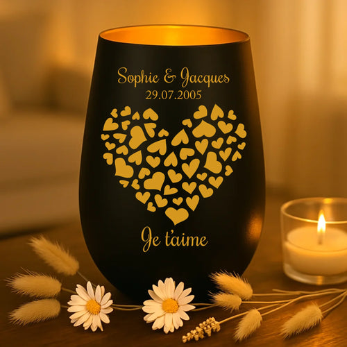 Cadeau personnalisé : photophore noir et or avec de prénoms - fabriqué par Love & Faith