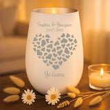 Cadeau personnalisé : photophore blanc et argent avec gravure de prénoms - fabriqué par Love & Faith