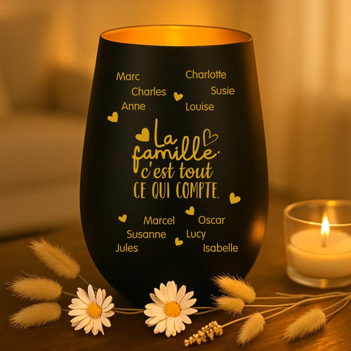 Cadeau personnalisé : photophore noir et or avec de prénoms - fabriqué par Love & Faith