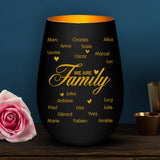 Photophore personnalisé We are Family avec gravure prénoms famille, verre mat élégant, lumière chaleureuse – Motiv 5