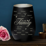 Photophore personnalisé We are Family avec gravure prénoms famille, verre mat élégant, lumière chaleureuse – Motiv 7