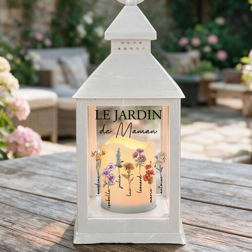 Lanterne LED personnalisée Le jardin de Mamie avec prénoms et motifs floraux pour Maman et Mamie – Motiv 2
