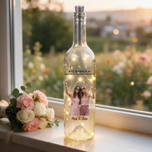 Bouteille de vin LED personnalisée Besties avec photo pour meilleures amies, gravure UV-DTF – Motiv 2
