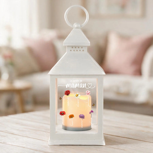 Lanterne LED personnalisée avec fleurs de naissance, cadeau gravé pour Maman et Mamie