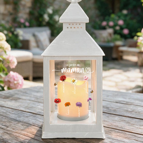 Lanterne LED personnalisée avec fleurs de naissance, cadeau gravé pour Maman et Mamie – Motiv 2
