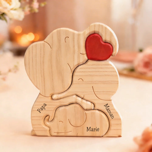 Famille d'éléphants en bois massif personnalisés, grands et petits éléphanteaux sculptés à poser – Motiv 2