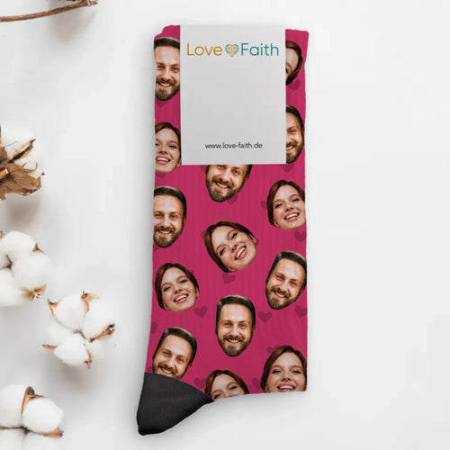 Chaussettes personnalisées pour couples avec photo et prénoms, impression couvrante, design unique